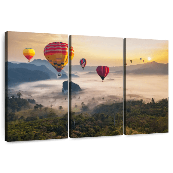 Elephant Stock Thailand Hot Air Balloons Wall Art - Horizontal Multi Panel Canvas - Living Room Wall Decor - Transportation Multi Panel - Orange And Beige Decor - 74" x 48"
