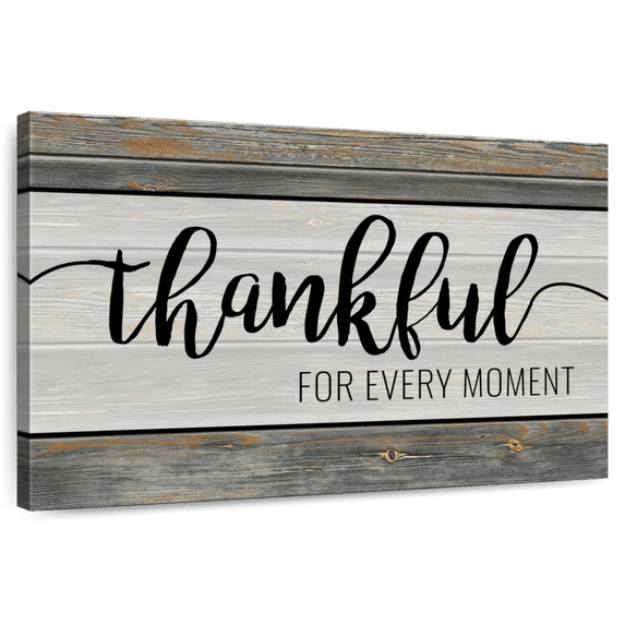 Elephant Stock Thankful For Every Moment Quote Wall Art - Horizontal Canvas Wall Art - Living Room Wall Decor - Inspirational And Typography Canvas - Black And Gray Decor - 39" x 26"