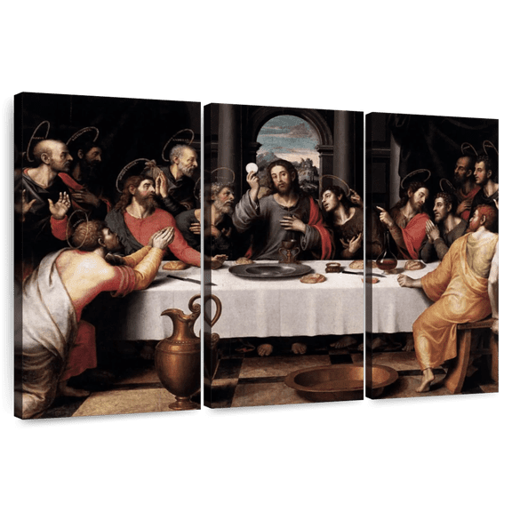 Elephant Stock The Last Supper 1562 Wall Art - Horizontal Multi Panel Canvas - Dining Room Wall Decor - Religion And Spirituality Multi Panel - Brown And Black Decor By Vincente Macip - 50" x 32"