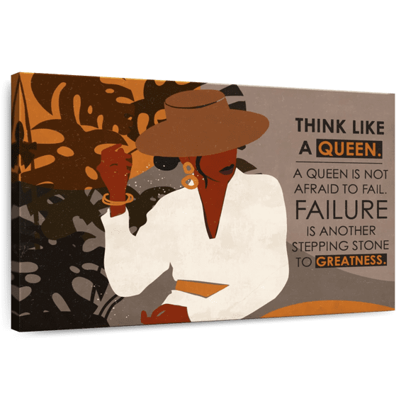 Elephant Stock Think Like A Queen Quote Wall Art - Horizontal Canvas Wall Art - Living Room Wall Decor - Advocacy Art Canvas - Brown And Orange Decor - 39" x 26"