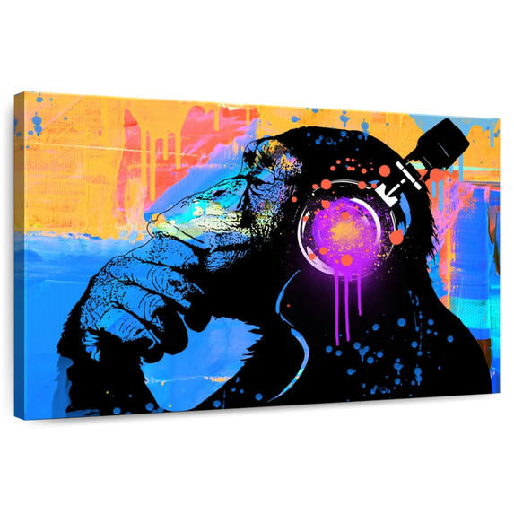 Elephant Stock The Thinker Wall Art - Horizontal Canvas Wall Art - Living Room Wall Decor - Animal Canvas - Black And Blue Decor By Stephen Chambers - 39" x 26"
