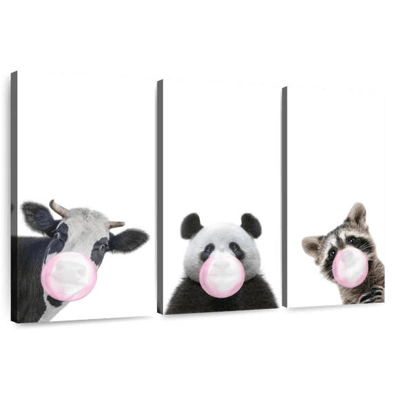 Elephant Stock Three Funny Animals Wall Art - Horizontal Multi Panel Canvas - Living Room Wall Decor - Humor Multi Panel - White And Gray Decor - 45" x 28"
