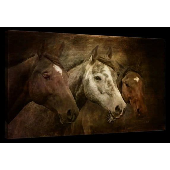 Elephant Stock Three Horses Wall Art - Horizontal Canvas Wall Art - Living Room Wall Decor - Animal Canvas - Brown And Green Decor By Jo Walsh - 12" x 8"
