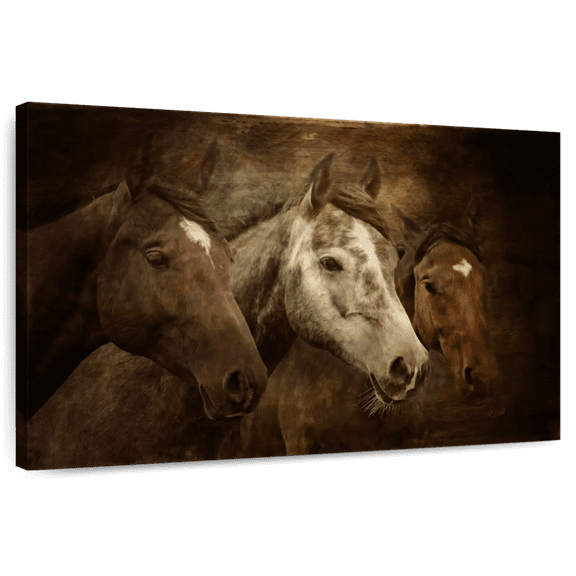 Elephant Stock Three Horses Wall Art - Horizontal Canvas Wall Art - Living Room Wall Decor - Animal Canvas - Brown And Green Decor By Jo Walsh - 48" x 32"