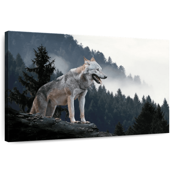 Elephant Stock Timber Wolf On Mountain Wall Art - Horizontal Canvas Wall Art - Living Room Wall Decor - Animal Canvas - Brown And Gray Decor - 12" x 8"