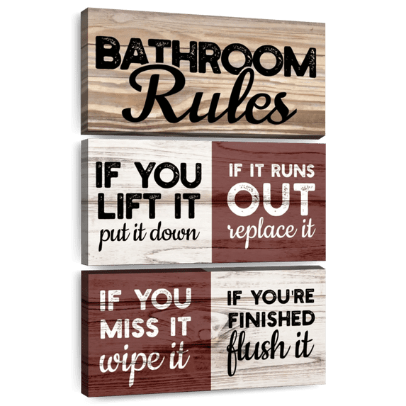 Elephant Stock Toilet Commandments Wall Sign Wall Art - Vertical Multi Panel Canvas - Bathroom Wall Decor - Wall Signs Multi Panel - Red And Beige Decor - 32" x 50"