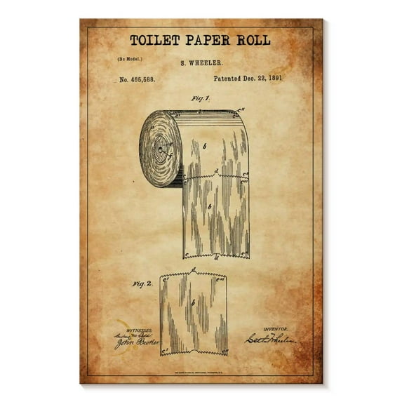 Elephant Stock Toilet Paper Roll Patent Wall Art - Vertical Canvas Wall Art - Bathroom Wall Decor - Patent Canvas - Black And Yellow Decor - 24" x 36"