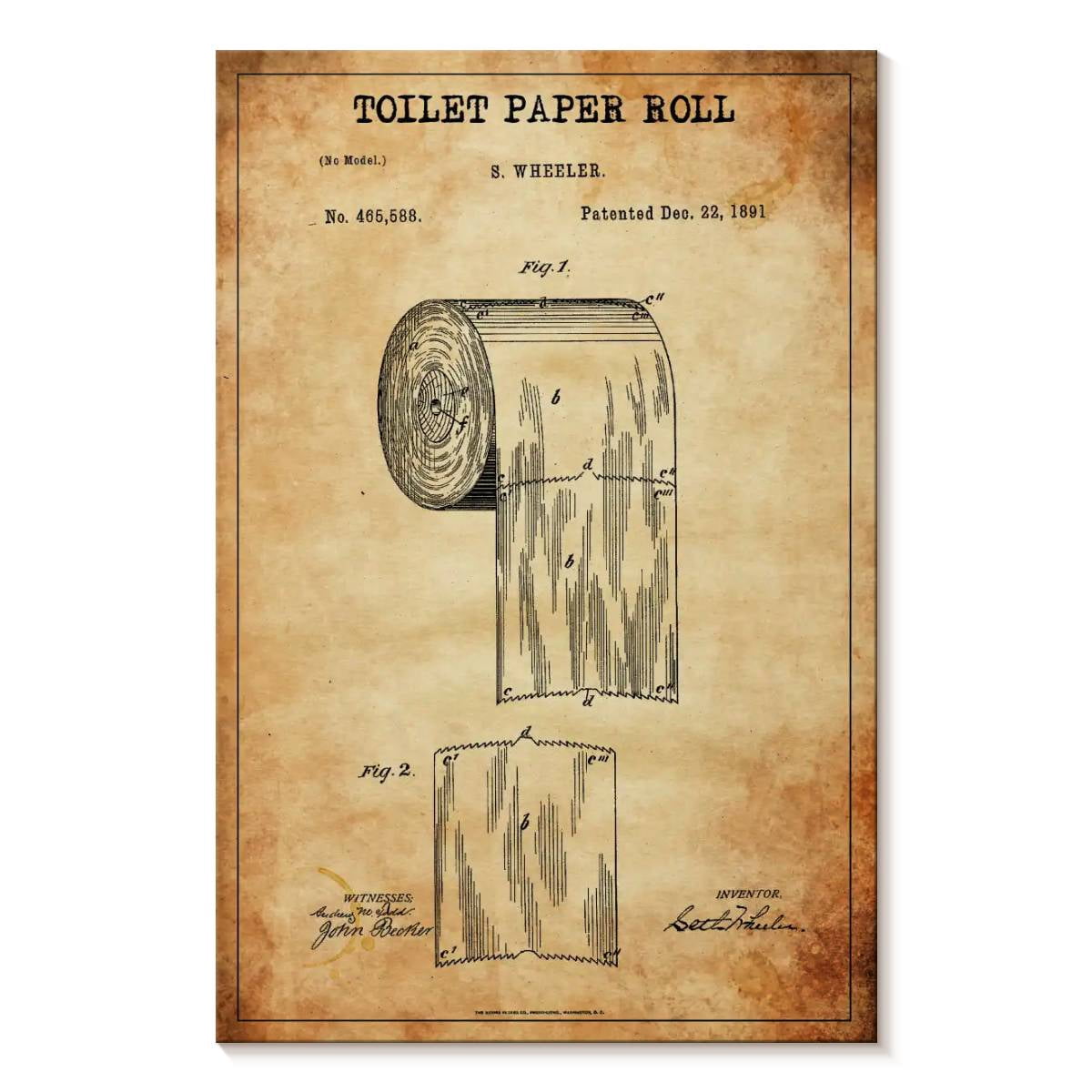 Elephant Stock Toilet Paper Roll Patent Wall Art - Vertical Canvas Wall ...
