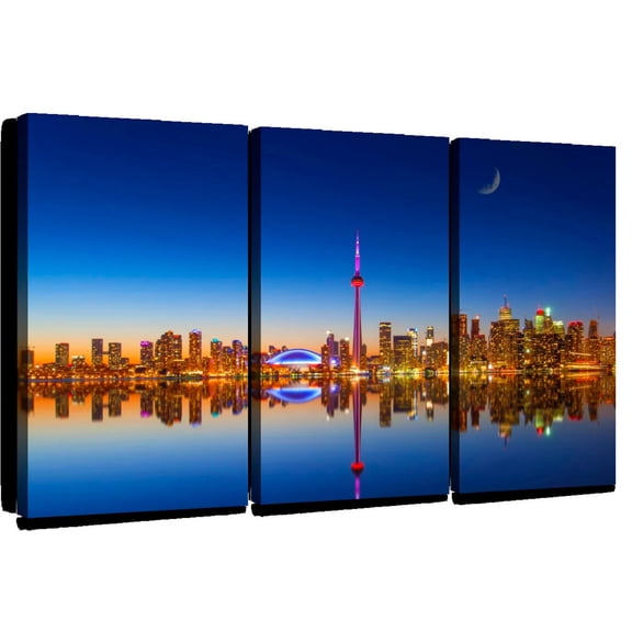 Elephant Stock Toronto City Reflection Wall Art - Horizontal Multi Panel Canvas - Living Room Wall Decor - Places Multi Panel - Blue And Orange Decor - 74" x 48"