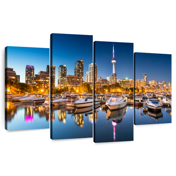 Elephant Stock Toronto Marina Yachts Wall Art - Horizontal Multi Panel Canvas - Living Room Wall Decor - Places Multi Panel - Blue And Brown Decor - 84" x 54"