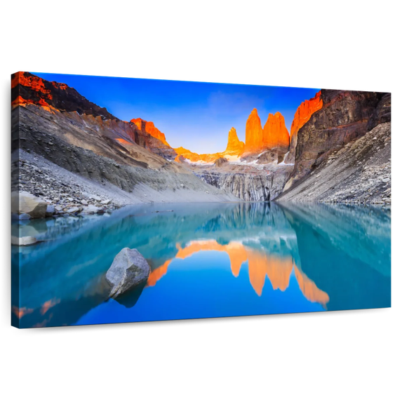 Elephant Stock Torres Del Paine Wall Art - Horizontal Canvas Wall Art - Living Room Wall Decor - Nature Canvas - Teal And Blue Decor - 30" x 20"
