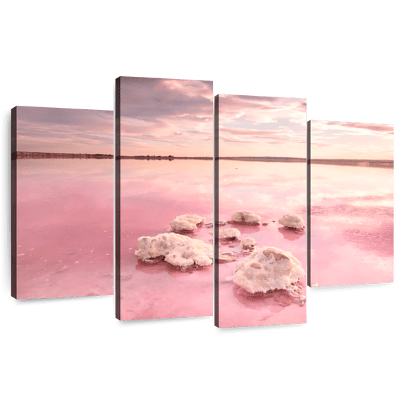 Elephant Stock Torrevieja Pink Lake Wall Art - Horizontal Multi Panel Canvas - Living Room Wall Decor - Nature Multi Panel - Pink And Beige Decor - 84" x 54"