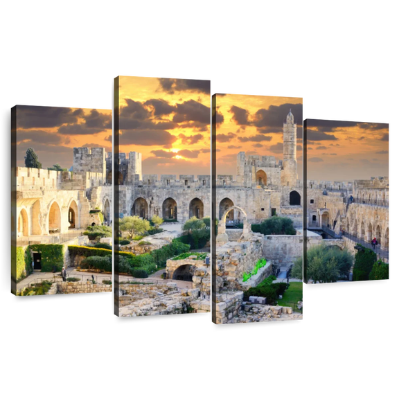Elephant Stock Tower Of David Wall Art - Horizontal Multi Panel Canvas - Living Room Wall Decor - Places Multi Panel - Gray And Beige Decor - 43" x 27"