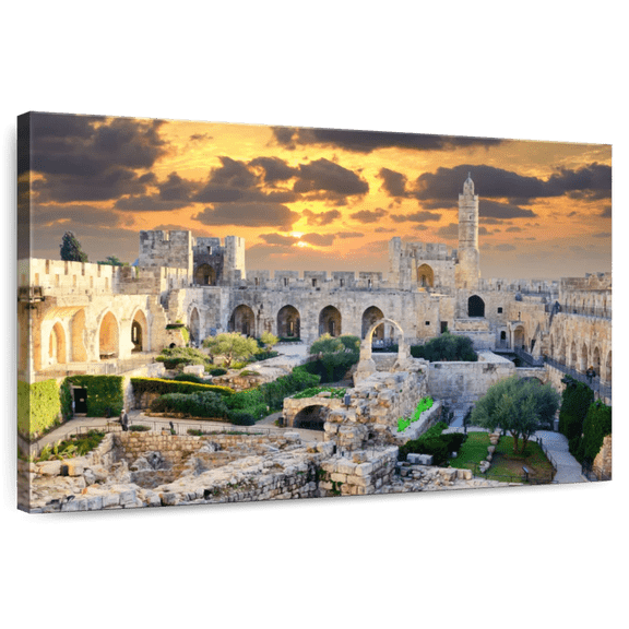 Elephant Stock Tower Of David Wall Art - Horizontal Canvas Wall Art - Living Room Wall Decor - Places Canvas - Gray And Beige Decor - 39" x 26"