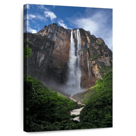 Elephant Stock Towering Angel Falls Wall Art - Vertical Canvas Wall Art - Living Room Wall Decor - Nature Canvas - Brown And Green Decor - 20" x 30"