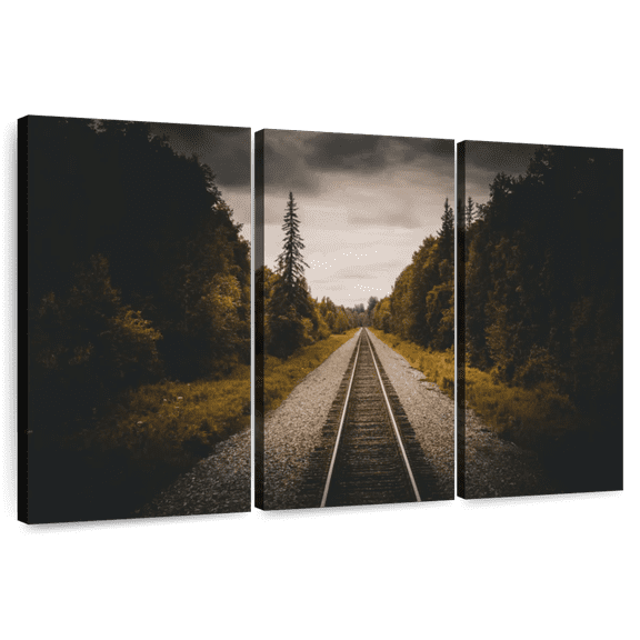 Elephant Stock Train Track To Denali Wall Art - Horizontal Multi Panel Canvas - Living Room Wall Decor - Architecture Multi Panel - Brown And Silver Decor - 74" x 48"