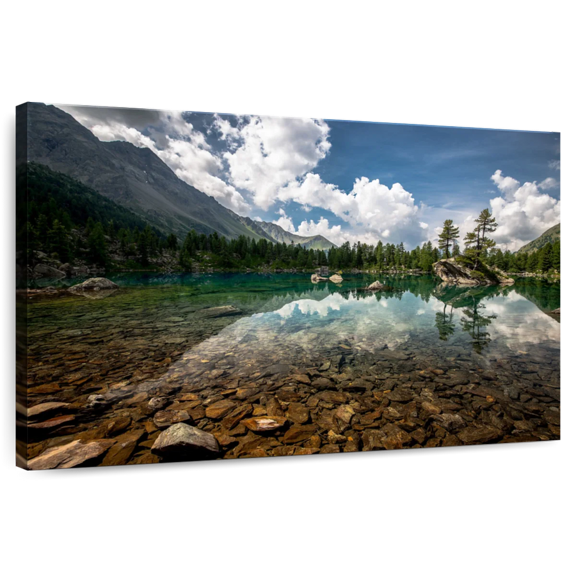 Elephant Stock Tranquil Lake Landscape Wall Art - Horizontal Canvas Wall Art - Living Room Wall Decor - Nature Canvas - Brown And Blue Decor - 12" x 8"