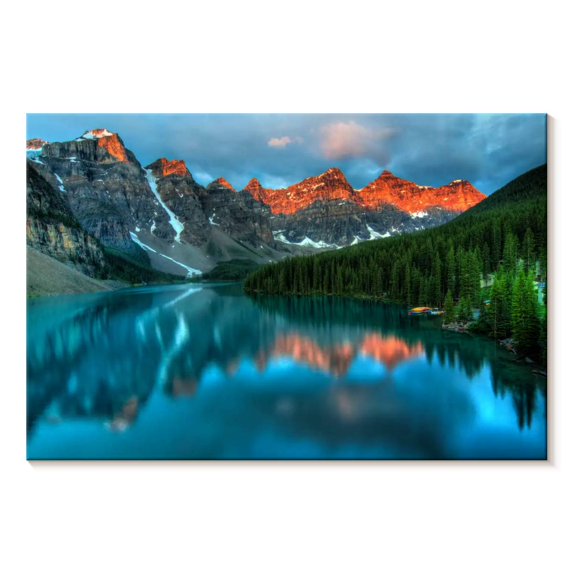 Elephant Stock Tranquil Moraine Lake Wall Art - Horizontal Canvas Wall Art - Living Room Wall Decor - Nature Canvas - Teal And Orange Decor - 48" x 32"