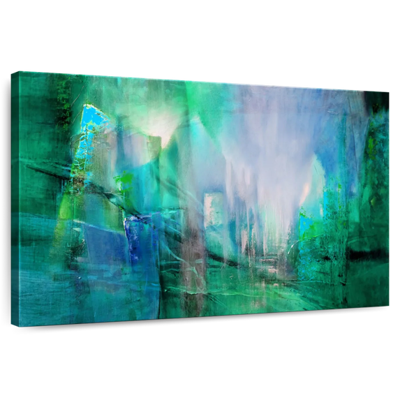 Elephant Stock Transparency Wall Art - Horizontal Canvas Wall Art - Living Room Wall Decor - Abstract Canvas - Purple And Green Decor By Annette Schmucker - 48" x 32"