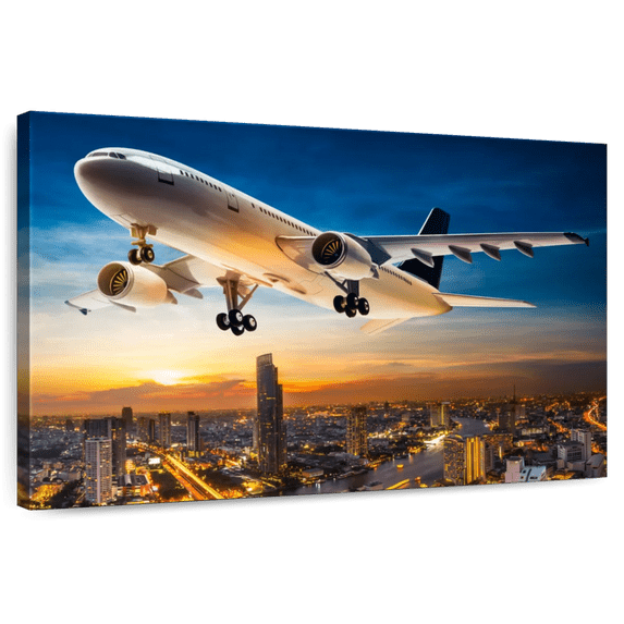 Elephant Stock Transportation Plane Wall Art - Horizontal Canvas Wall Art - Living Room Wall Decor - Transportation Canvas - Blue And Orange Decor - 12" x 8"