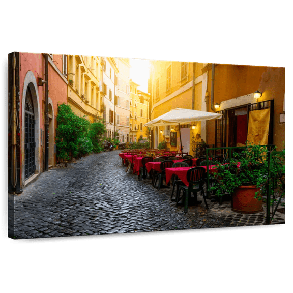 Elephant Stock Trastevere Streetside Bistro Wall Art - Horizontal Canvas Wall Art - Living Room Wall Decor - City Canvas - Orange And Gray Decor - 45" x 30"