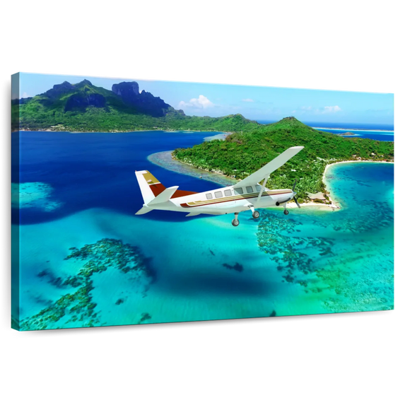 Elephant Stock Travel Aircraft Wall Art - Horizontal Canvas Wall Art - Living Room Wall Decor - Transportation Canvas - Green And Turquoise Decor - 36" x 24"