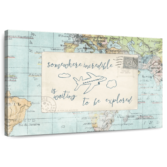 Elephant Stock Travel Posts Iv Wall Art - Horizontal Canvas Wall Art - Living Room Wall Decor - Inspirational And Typography Canvas - Blue And Beige Decor By Katie Pertiet - 12" x 8"