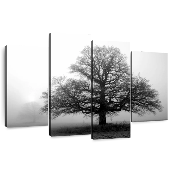 Elephant Stock Tree In Mist Wall Art - Horizontal Multi Panel Canvas - Living Room Wall Decor - Floral And Botanical Multi Panel - Black And Gray Decor By Photoinc Studio - 68" x 42"
