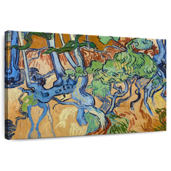Elephant Stock Tree Roots Wall Art - Horizontal Canvas Wall Art - Living Room Wall Decor - Floral And Botanical Canvas - Gray And Blue Decor By Vincent Van Gogh - 51" x 34"