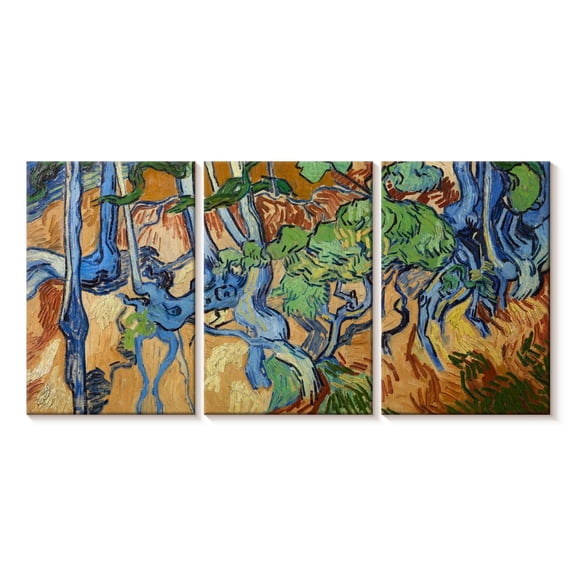 Elephant Stock Tree Roots Wall Art - Horizontal Multi Panel Canvas - Living Room Wall Decor - Floral And Botanical Multi Panel - Gray And Blue Decor By Vincent Van Gogh - 92" x 45"