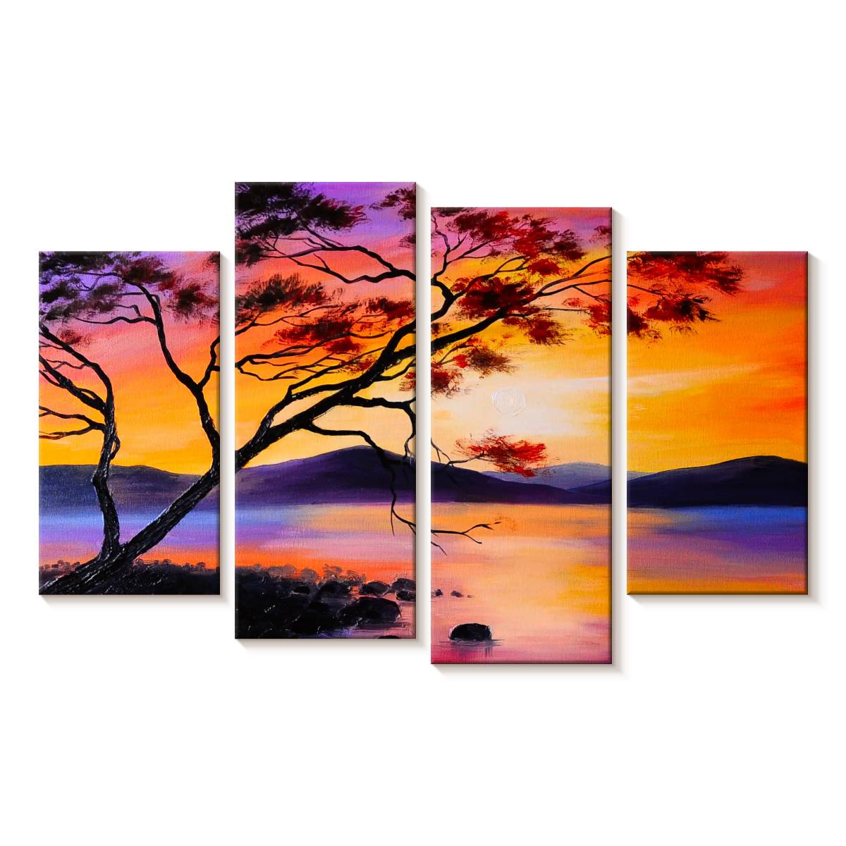 Elephant Stock Tree In Sunset Wall Art - Horizontal Multi Panel Canvas ...