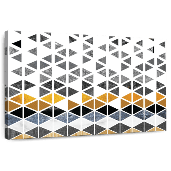 Elephant Stock Triangle Geometric Patterns Wall Art - Horizontal Canvas Wall Art - Living Room Wall Decor - Abstract Canvas - White And Gray Decor - 51" x 34"