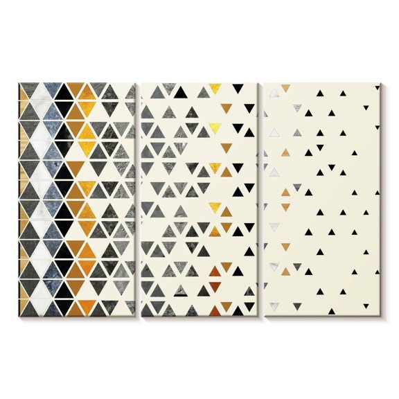 Elephant Stock Triangle Madness Wall Art - Horizontal Multi Panel Canvas - Living Room Wall Decor - Abstract Multi Panel - Gray And Blue Decor - 65" x 42"