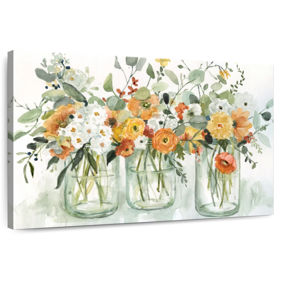 Elephant Stock Trois Beauties Wall Art - Horizontal Canvas Wall Art - Living Room Wall Decor - Floral And Botanical Canvas - Gray And Orange Decor By Carol Robinson - 24" x 16"