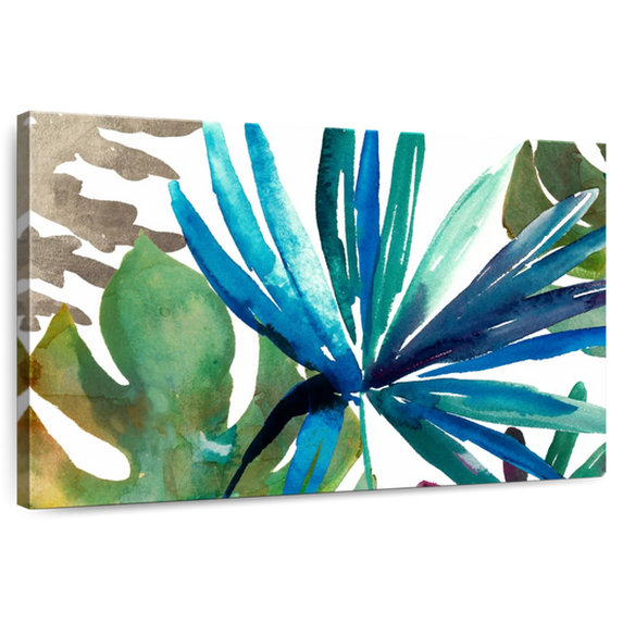 Elephant Stock Tropic Sway I Wall Art - Horizontal Canvas Wall Art - Living Room Wall Decor - Floral And Botanical Canvas - White And Blue Decor By Asia Jensen - 12" x 8"