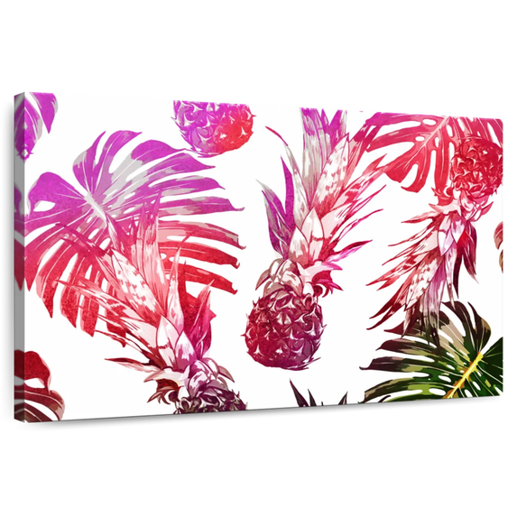 Elephant Stock Tropical Colored Pineapples Wall Art - Horizontal Canvas Wall Art - Living Room Wall Decor - Food And Drink Canvas - Red And Pink Decor - 45" x 30"