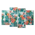 thumbnail image 1 of Elephant Stock Tropical Foliage And Flowers Wall Art - Horizontal Multi Panel Canvas - Living Room Wall Decor - Decor Elements Multi Panel - Teal And Orange Decor - 36" x 22", 1 of 4