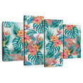 thumbnail image 1 of Elephant Stock Tropical Foliage And Flowers Wall Art - Horizontal Multi Panel Canvas - Living Room Wall Decor - Decor Elements Multi Panel - Teal And Orange Decor - 36" x 22", 1 of 8