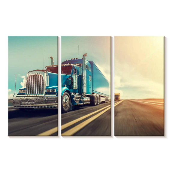 Elephant Stock Truck Wall Art - Horizontal Multi Panel Canvas - Living Room Wall Decor - Transportation Multi Panel - Teal And Gray Decor - 50" x 32"