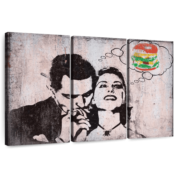Elephant Stock True Love Burger Wall Art - Horizontal Multi Panel Canvas - Living Room Wall Decor - Inspirational And Typography Multi Panel - Black And Gray Decor - 74" x 48"