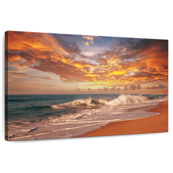 Elephant Stock Turks And Caicos Beach Wall Art - Horizontal Canvas Wall Art - Living Room Wall Decor - Beach Canvas - Orange And Blue Decor - 12" x 8"