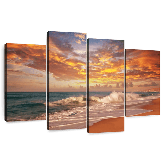 Elephant Stock Turks And Caicos Beach Wall Art - Horizontal Multi Panel Canvas - Living Room Wall Decor - Beach Multi Panel - Orange And Blue Decor - 43" x 27"