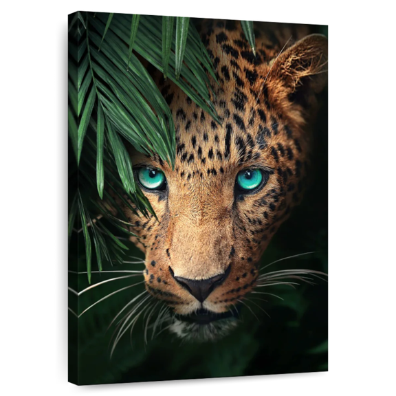 Elephant Stock Turquoise Eyed Leopard Wall Art - Vertical Canvas Wall Art - Living Room Wall Decor - Animal Canvas - Brown And Green Decor - 8" x 12"