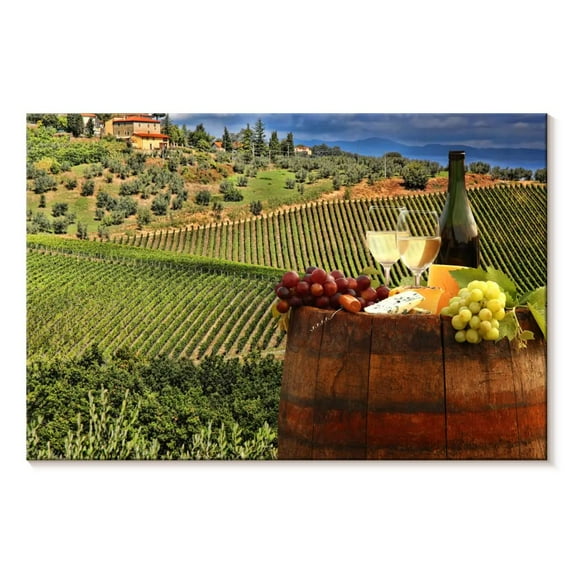 Elephant Stock Tuscan White Wine Wall Art - Horizontal Canvas Wall Art - Living Room Wall Decor - Food And Drink Canvas - Green And Red Decor - 12" x 8"