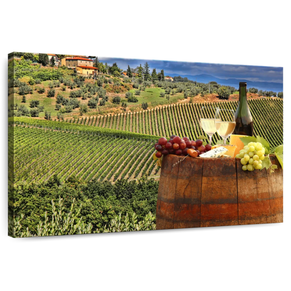 Elephant Stock Tuscan White Wine Wall Art - Horizontal Canvas Wall Art - Living Room Wall Decor - Food And Drink Canvas - Green And Red Decor - 12" x 8"