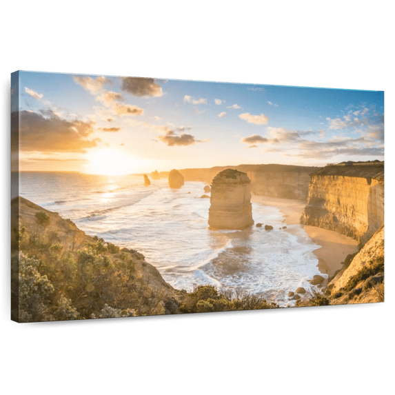Elephant Stock Twelve Apostles Beach Sunrise Wall Art - Horizontal Canvas Wall Art - Living Room Wall Decor - Nature Canvas - Gray And Blue Decor - 12" x 8"