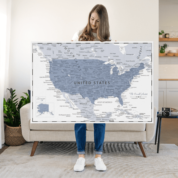 Elephant Stock Twilight Push Pin Usa Map Wall Art - Map Canvas Art - 24" x 16"