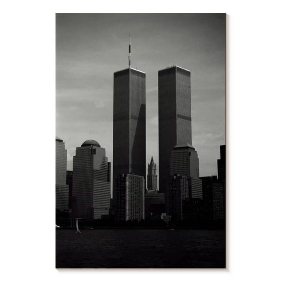 Elephant Stock Twin Towers Wall Art - Vertical Canvas Wall Art - Living Room Wall Decor - Places Canvas - Gray And Black Decor - 20" x 30"