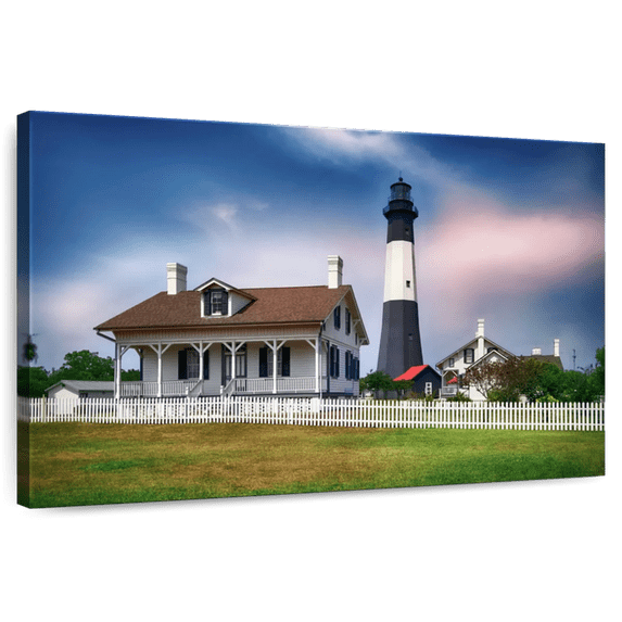 Elephant Stock Tybee Island Lighthouse Savannah Beach Wall Art - Horizontal Canvas Wall Art - Living Room Wall Decor - Places Canvas - Brown And White Decor By George Oze - 12" x 8"