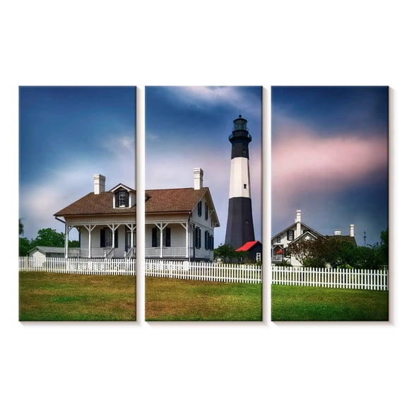 Elephant Stock Tybee Island Lighthouse Savannah Beach Wall Art - Horizontal Multi Panel Canvas - Living Room Wall Decor - Places Multi Panel - Brown And White Decor By George Oze - 23" x 14"